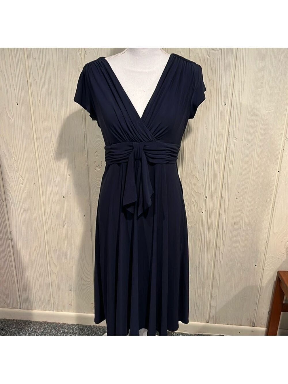 Evan Picone Navy V Neck Stretchy Dress Size 10